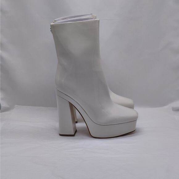 GUESS Byra Platform Ankle Boots Women 7.5 Ivory Retro 70s Block Chunky Heel Gogo - Picture 1 of 14
